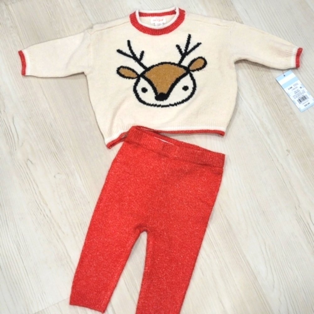 NEW CAT & JACK Baby Reindeer Cozy Super Soft Sweater Set size Newborn